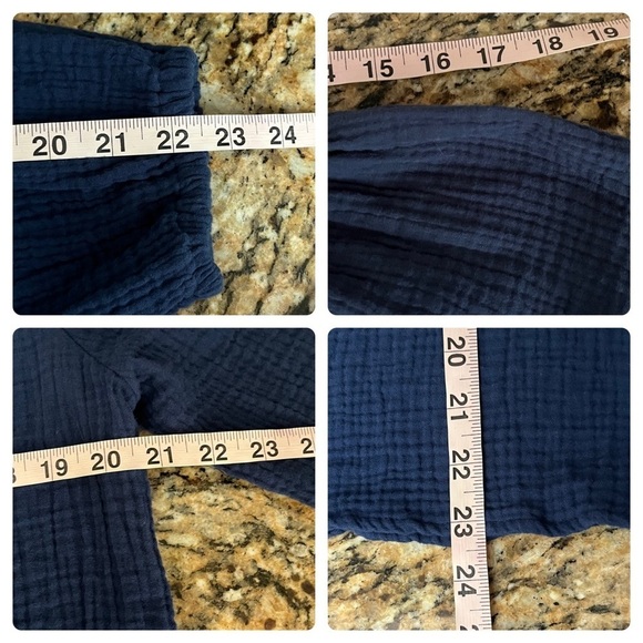 Just Living Navy Cotton Gauze Peasant Blouse M Boho Forest Fairy Coastal Slub - Picture 6 of 9